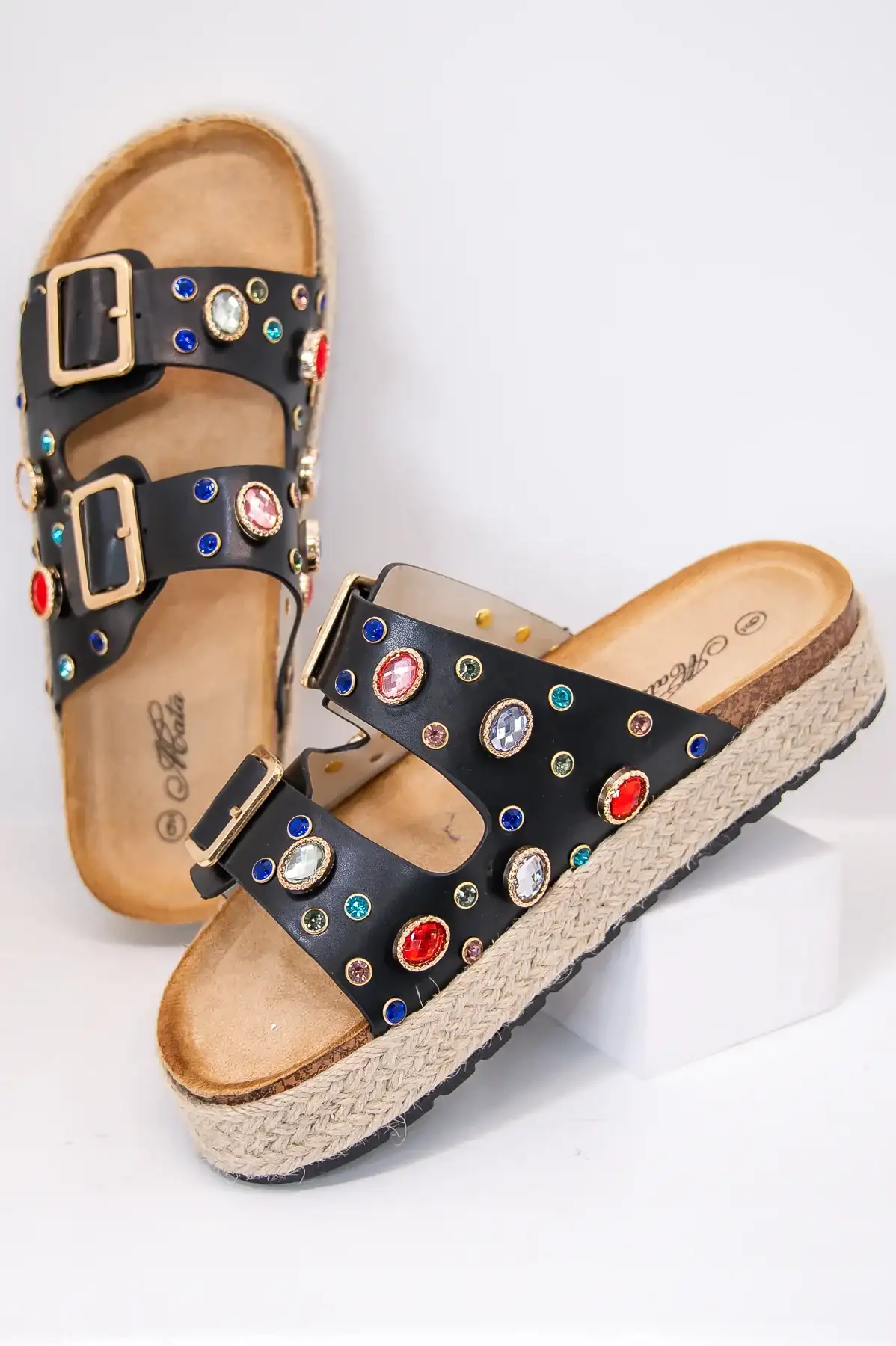 Image of Dazzling Summer Style Black/Multi Color Bling Platform Sandals - SHO2686BK