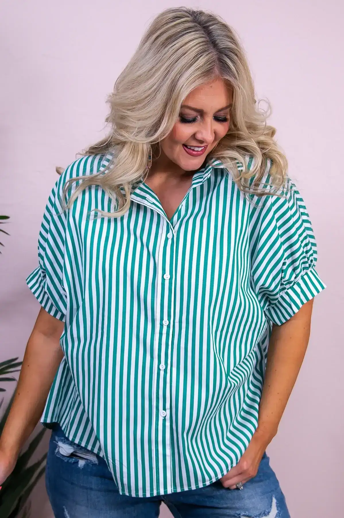 Image of Shades Of Lovely Green/White Striped Top - T9942GN