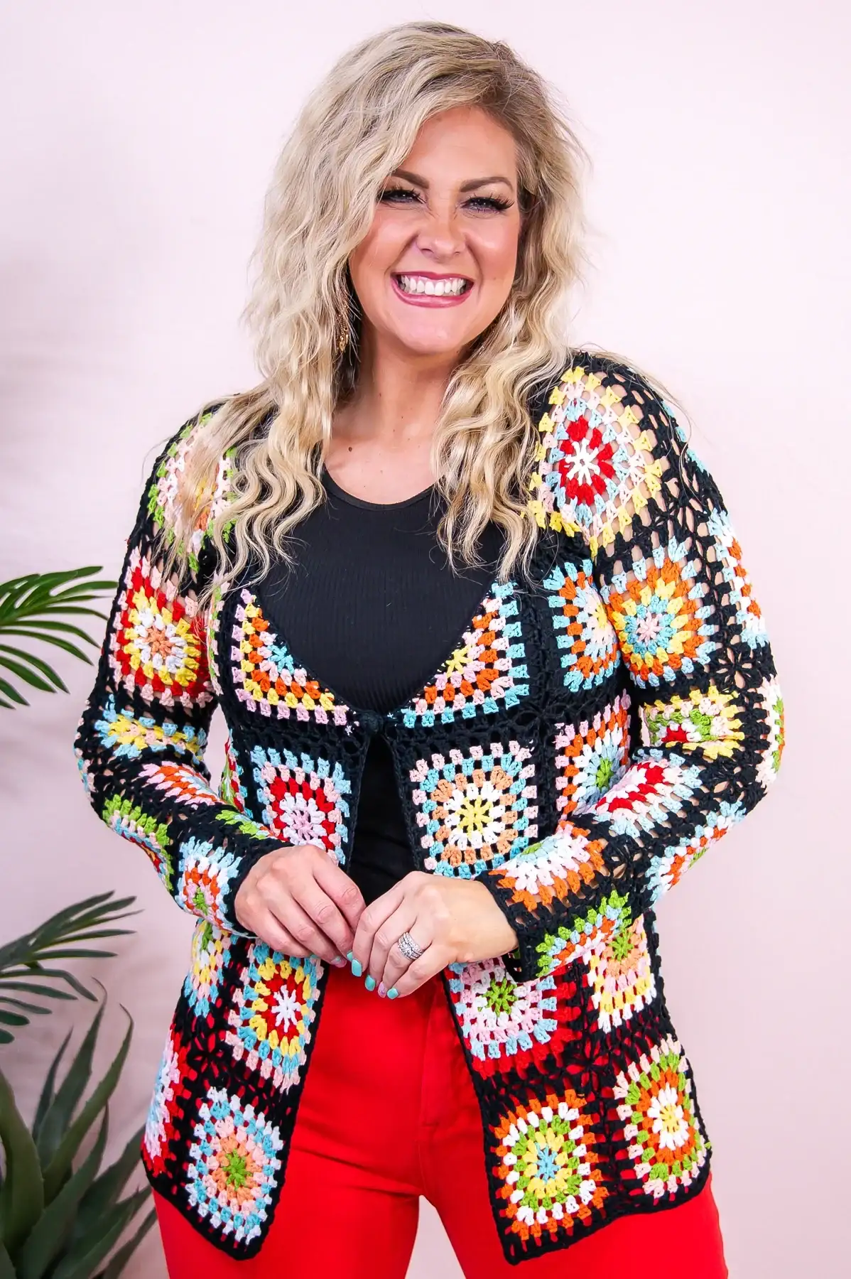 Image of Brighter Than Sunshine Black/Multi Color Knitted Cardigan - O5433BK