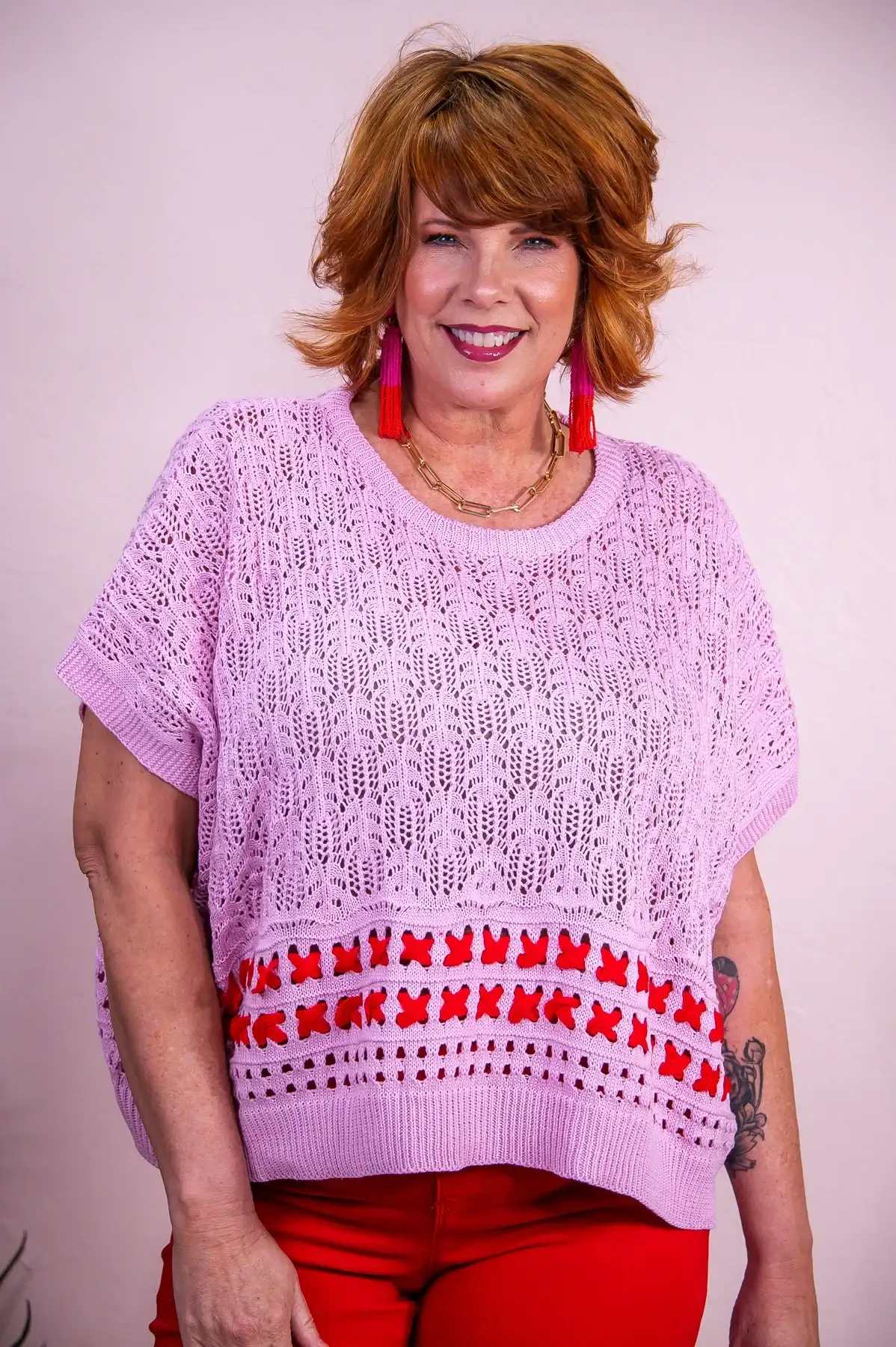 Image of Pages Of Life Pink/Red Knitted Top - T9329PK
