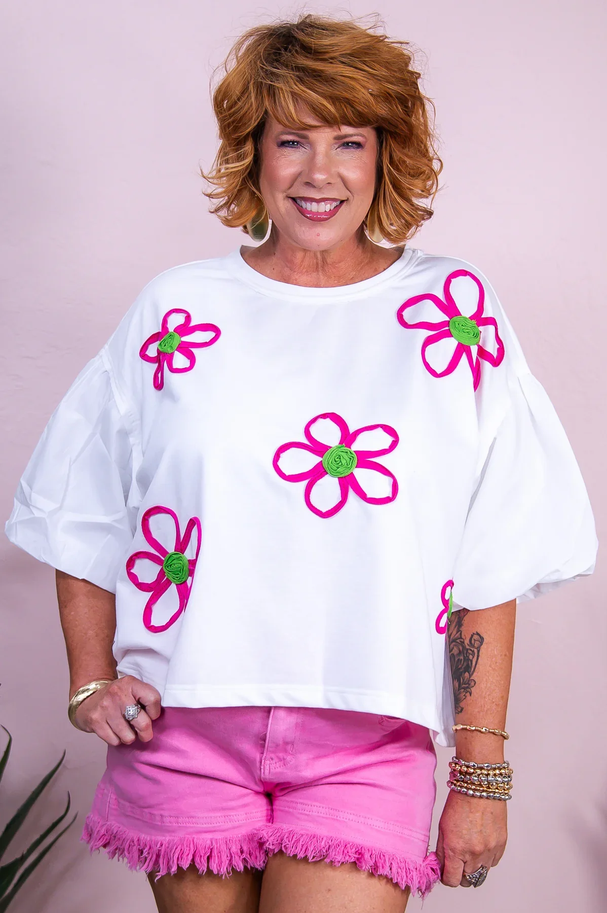 Image of Layover In Laguna White/Multi Color Floral Top - T9951WH