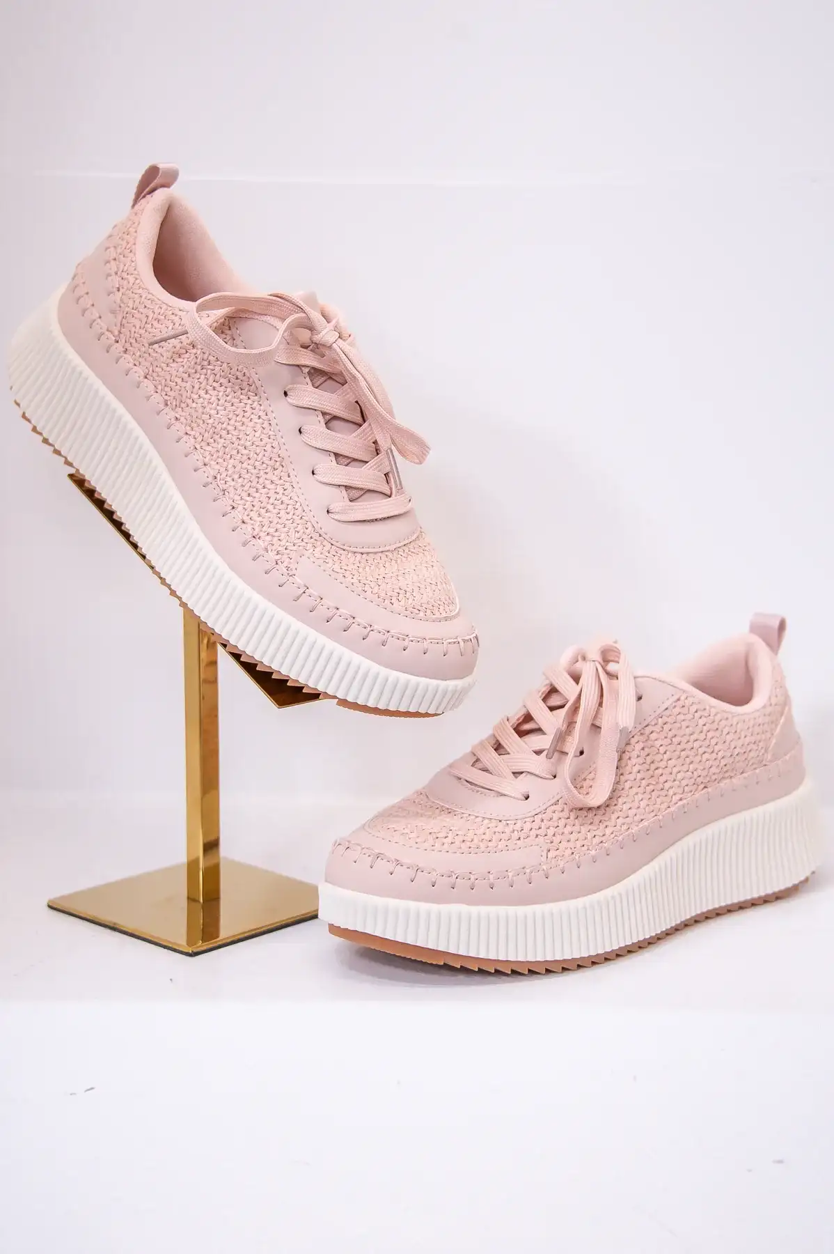 Image of Ray Of Hope Blush Solid Woven Platform Sneakers - SHO2653BS