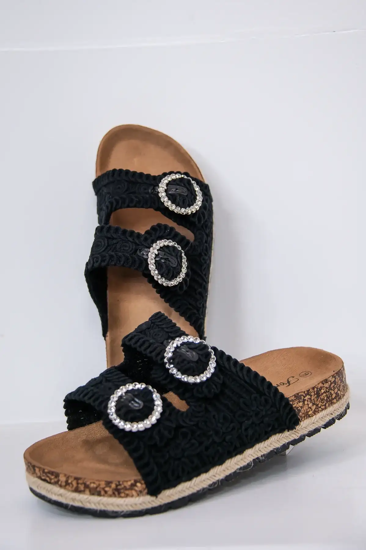 Image of Thrilled To Chill Black Bling Floral Sandals - SHO2711BK