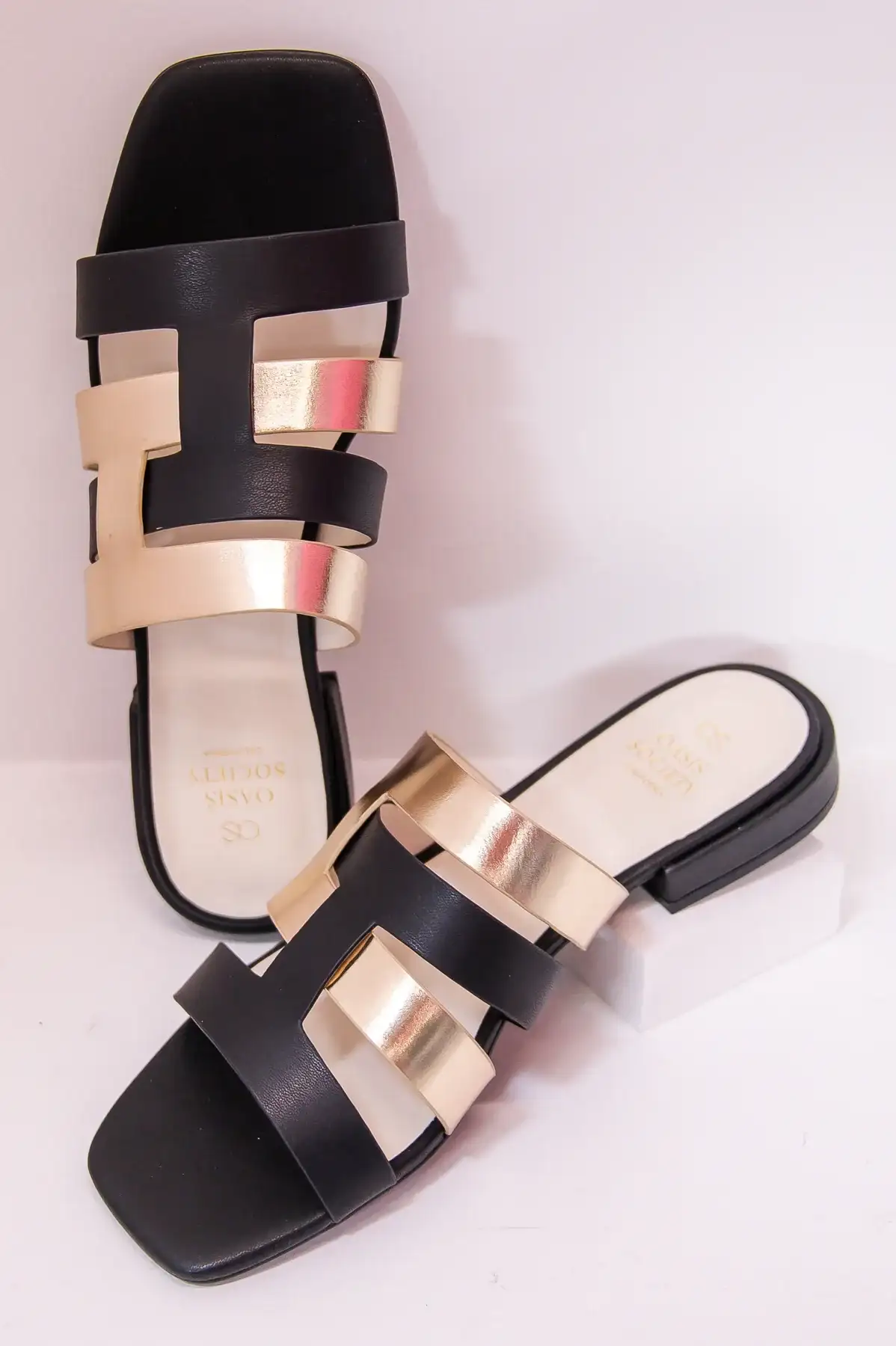 Image of Classy But Always Sassy Black/Pewter Slip On Sandals - SHO2695BK