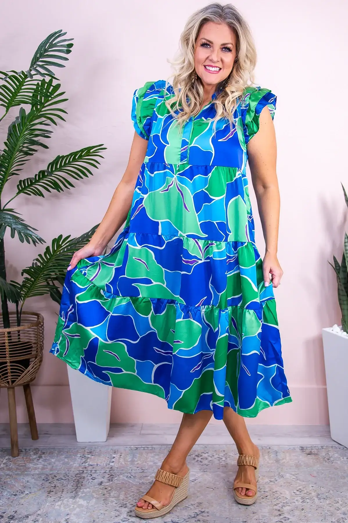 Image of She's A Trend Setter Blue/Green Printed Maxi Dress - D5200BL