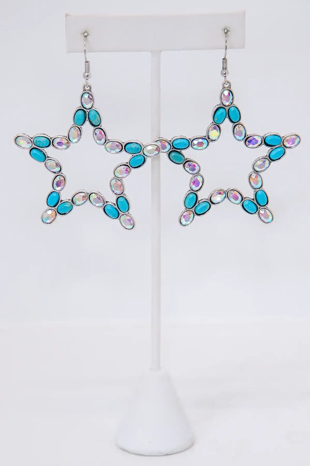 Image of Turquoise/Silver Stone/Bling Star Drop Earrings - EAR4277TU