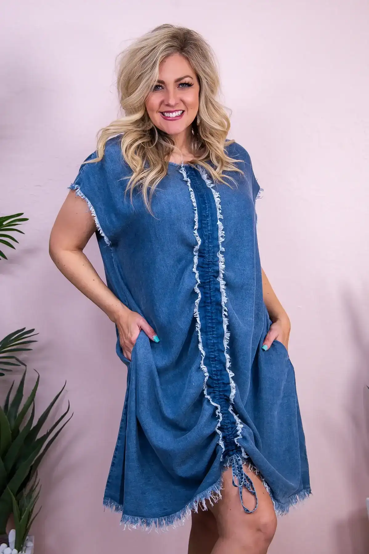 Image of Authentic Moments Denim Solid Frayed Dress - D5323DN