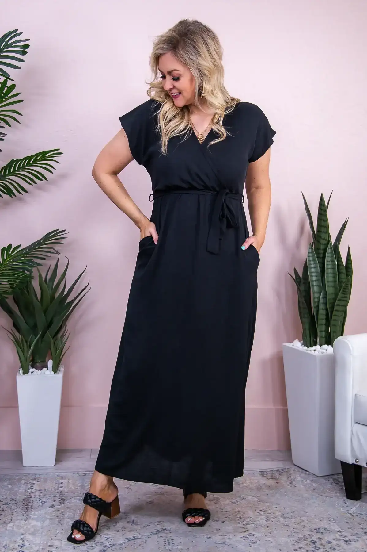 Image of Lost In Your Smile Black Solid Maxi Dress - D5317BK