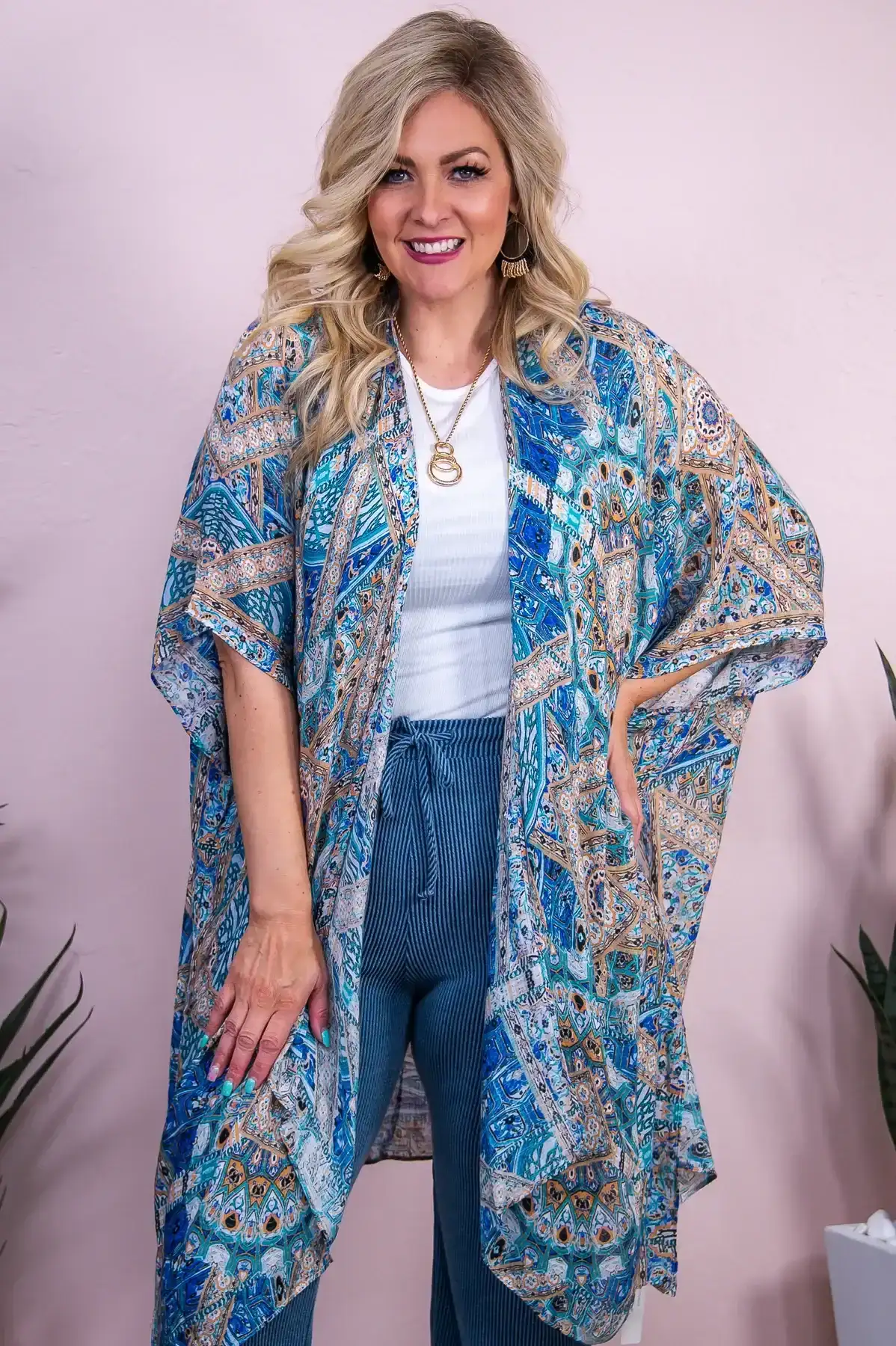 Image of Live In The Moment Blue/Multi Color/Pattern Kimono (One Size 4-18) - O5440BL