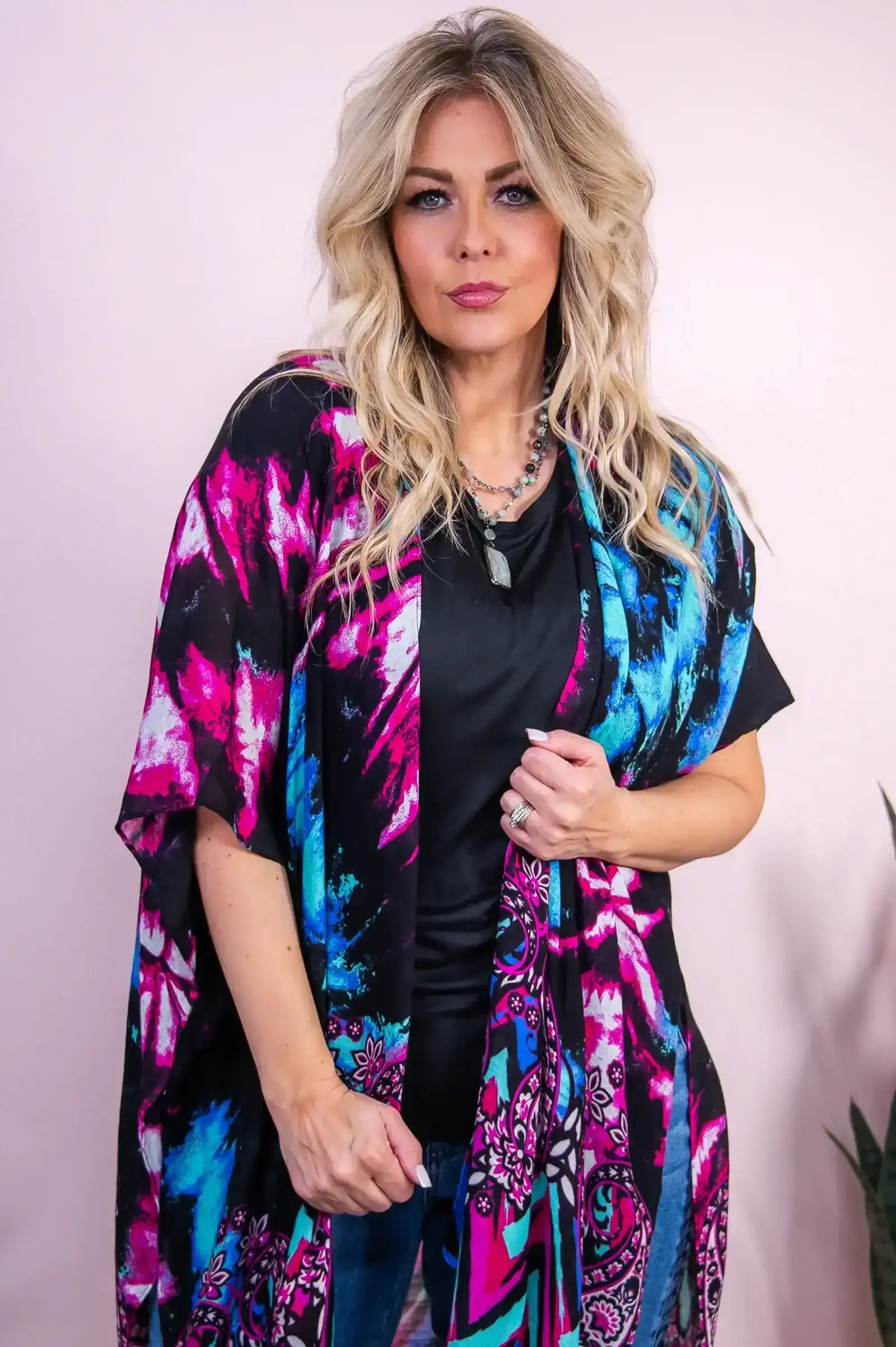 Image of Out Of This World Magenta/Multi Color Paisley/Tie Dye Kimono (One Size 4-18) - O5448MG