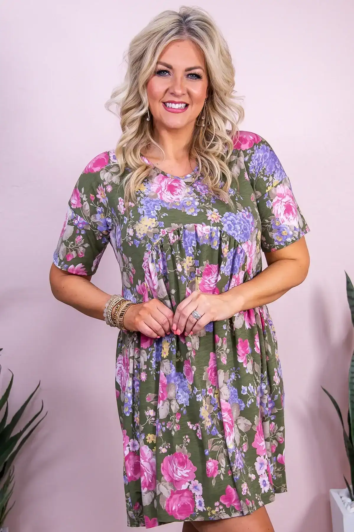 Image of City Of Love Olive/Multi Color Floral Babydoll Dress - D5420OL