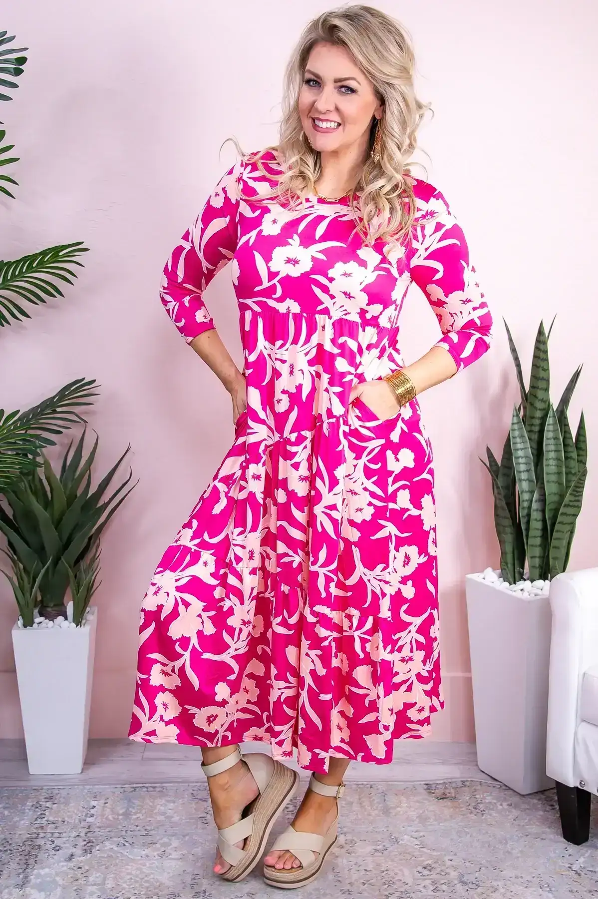 Image of Sailing The Coastline Fuchsia/Peach Floral Maxi Dress - D5247FU