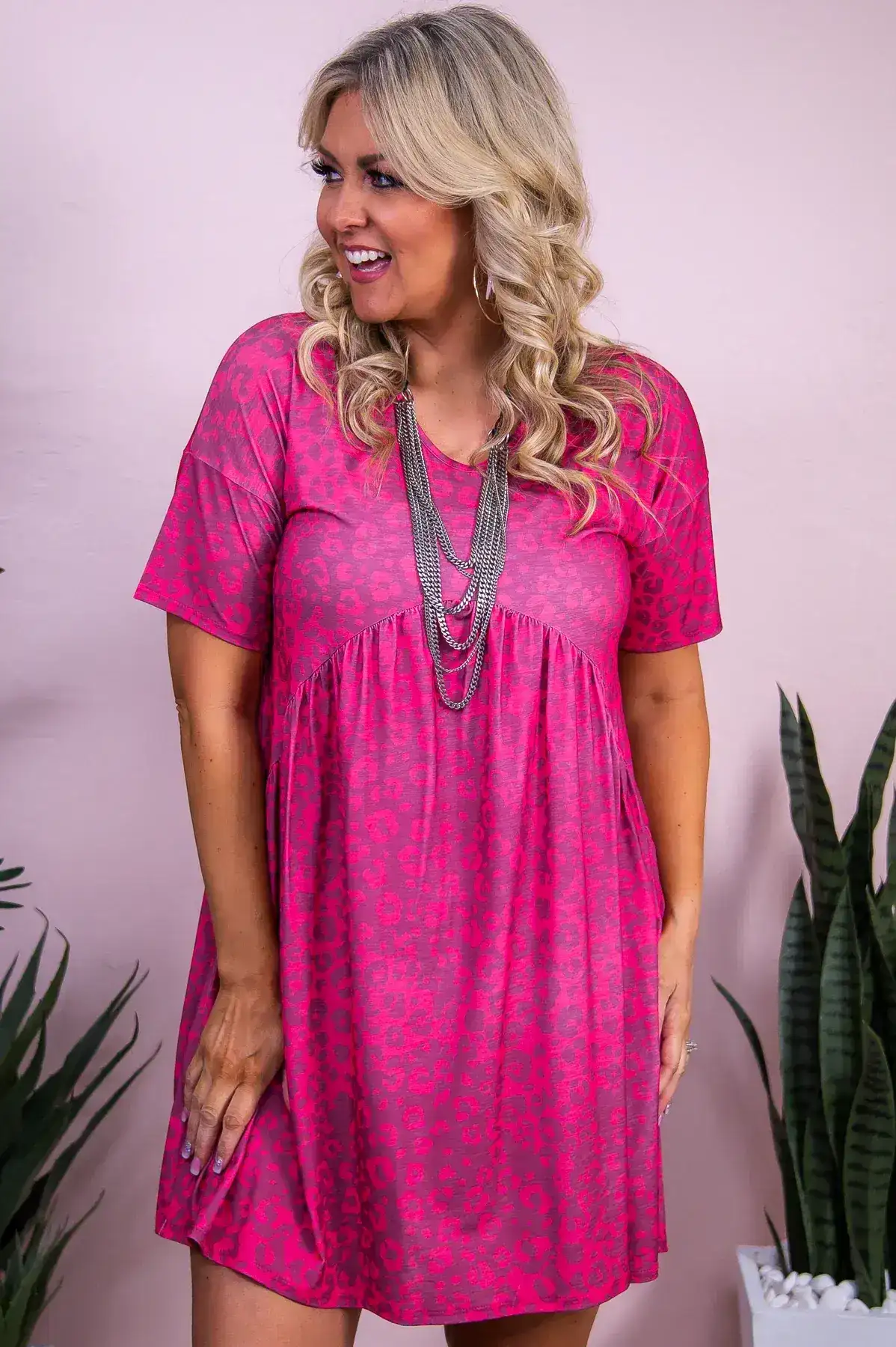 Image of In Her Own World Dark Pink Printed Babydoll Dress - D5477DPK