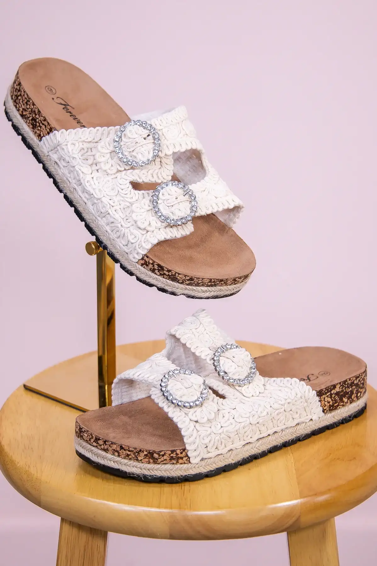 Image of Thrilled To Chill Beige Bling Floral Sandals - SHO2710BG