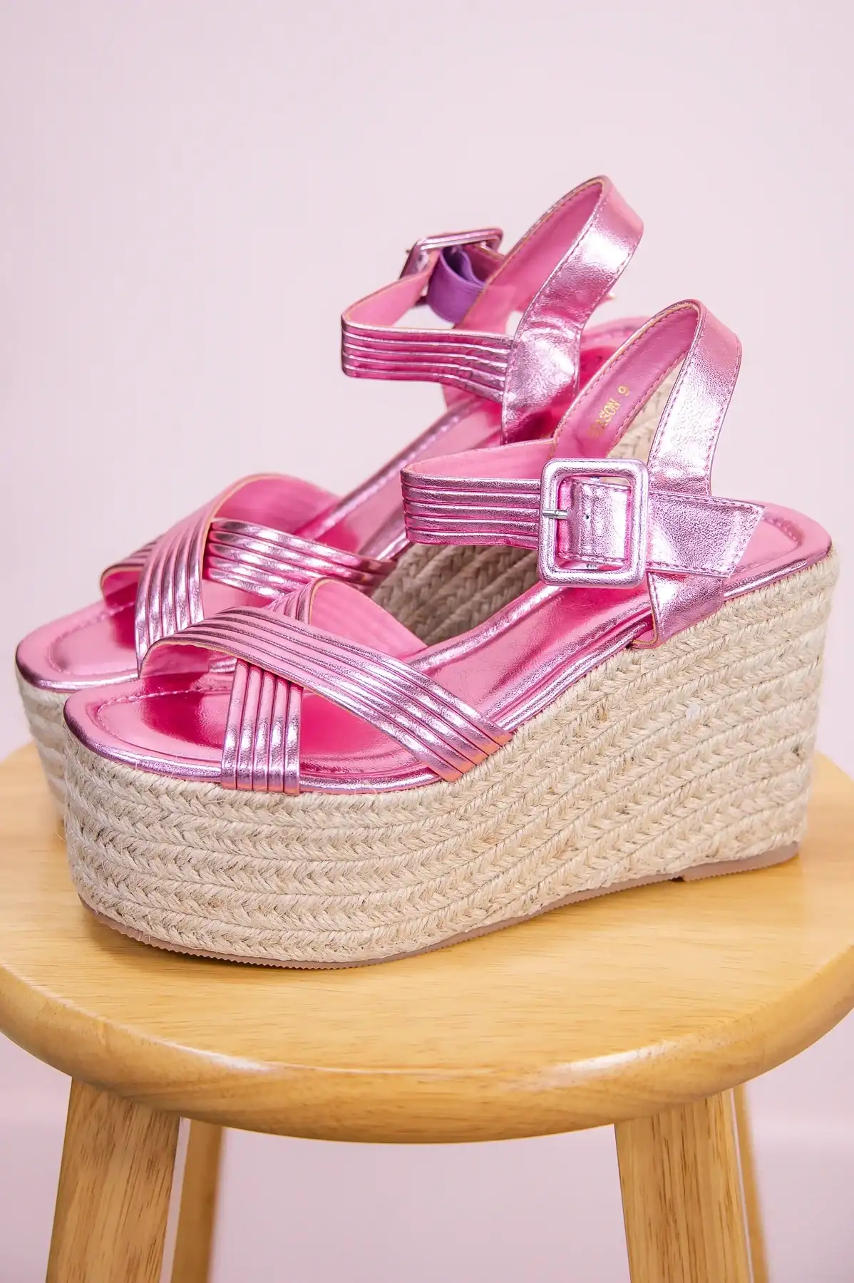 Image of Radiant Harmony Metallic Pink Espadrille Wedge Sandals - SHO2701MPK