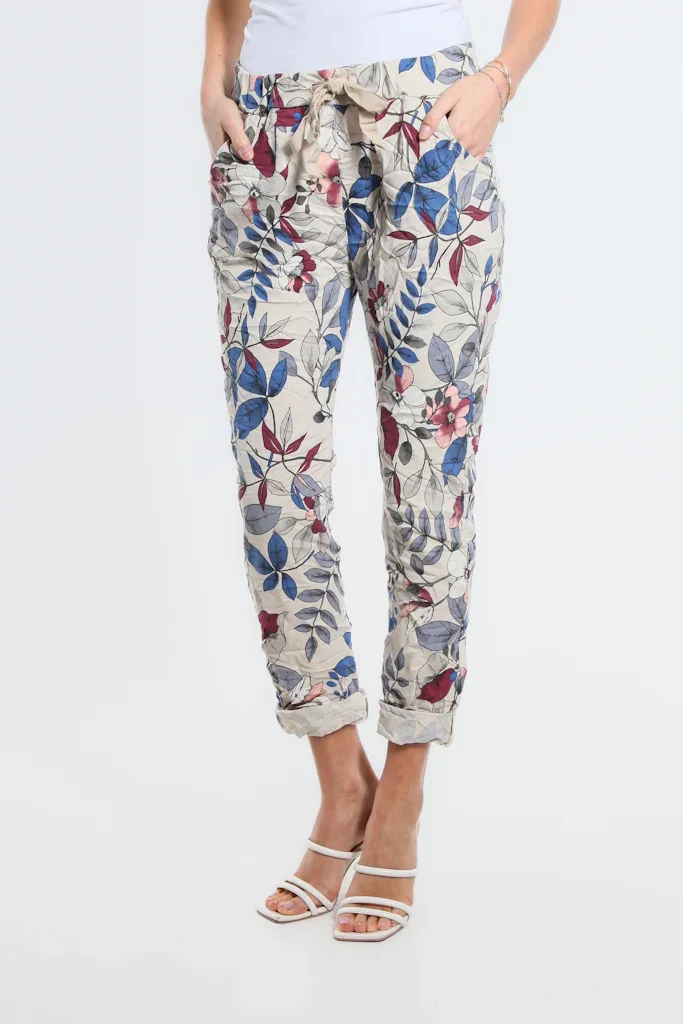 Image of Collins Lovely Leaves Stretch Tie Waist Pant