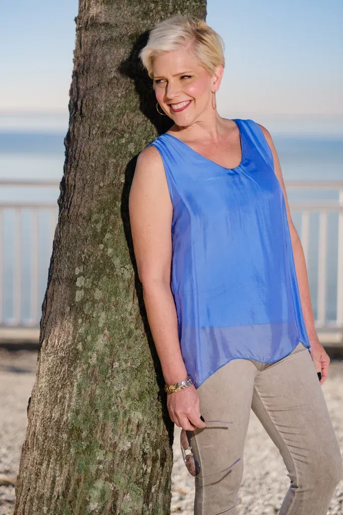 Image of Dina Silk V-Neck Tank 