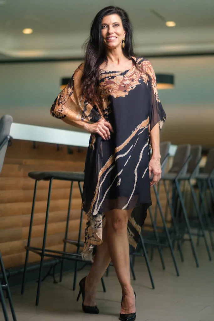 Image of Corinn Lava Hi-Low Silk Dress