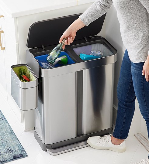 simplehuman 58L Dual Compartment Trash Can, Now 20% Off* • Shown with optional Compost Caddy, sold separately.