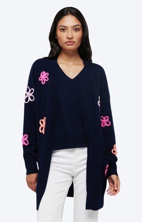 Flower Pop Long Line Cashmere Cardigan