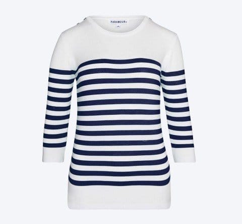 Stripe Three-Quarter Length Boat Neck