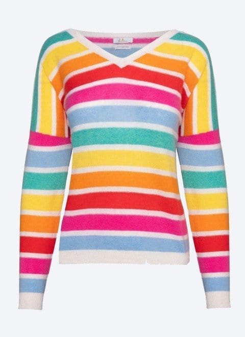 Multi Stripe V-Neck Cashmere Sweater
