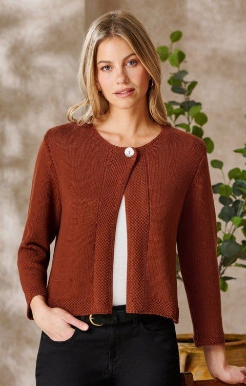 Cotton Feature Stitch Crew Cardigan