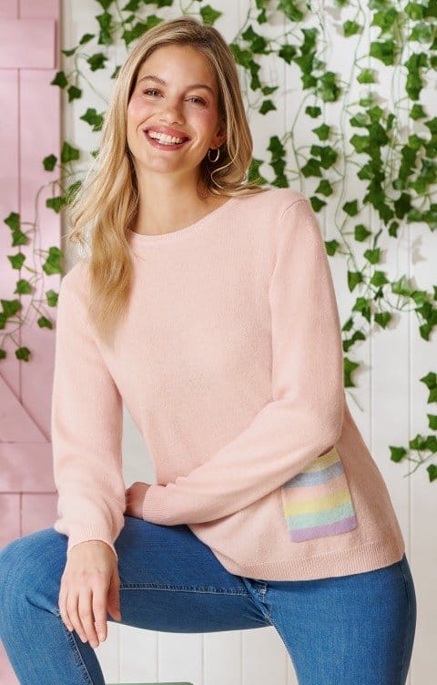 Stripe Pocket Cashmere Crew Neck