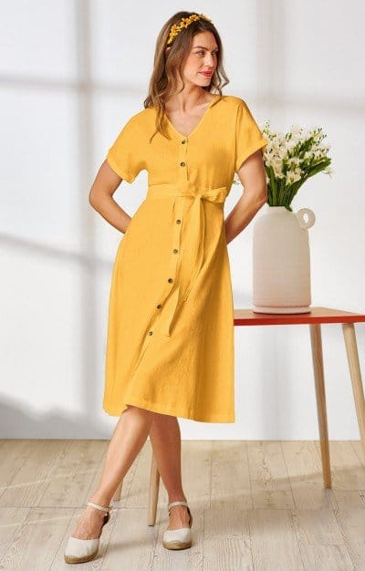 LINEN MIX BUTTON FRONT DRESS