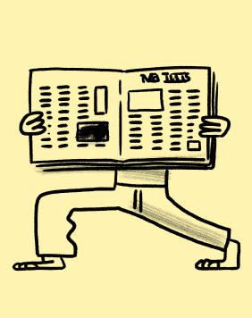 illustration of a person doing a yoga stance while reading a newspaper.
