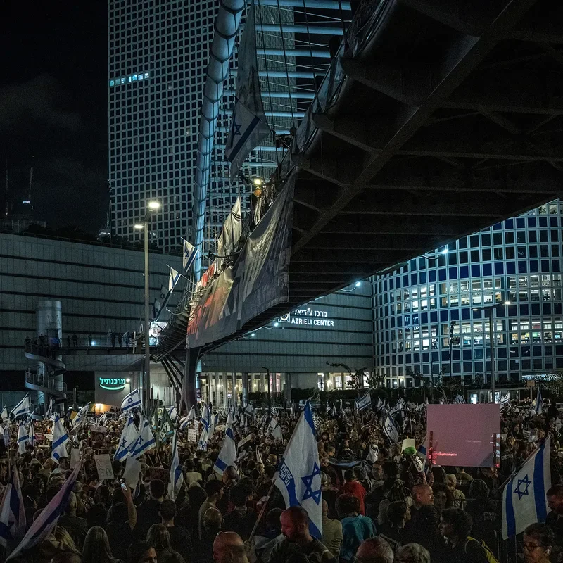 People protest in Tel Aviv in April, 2024.