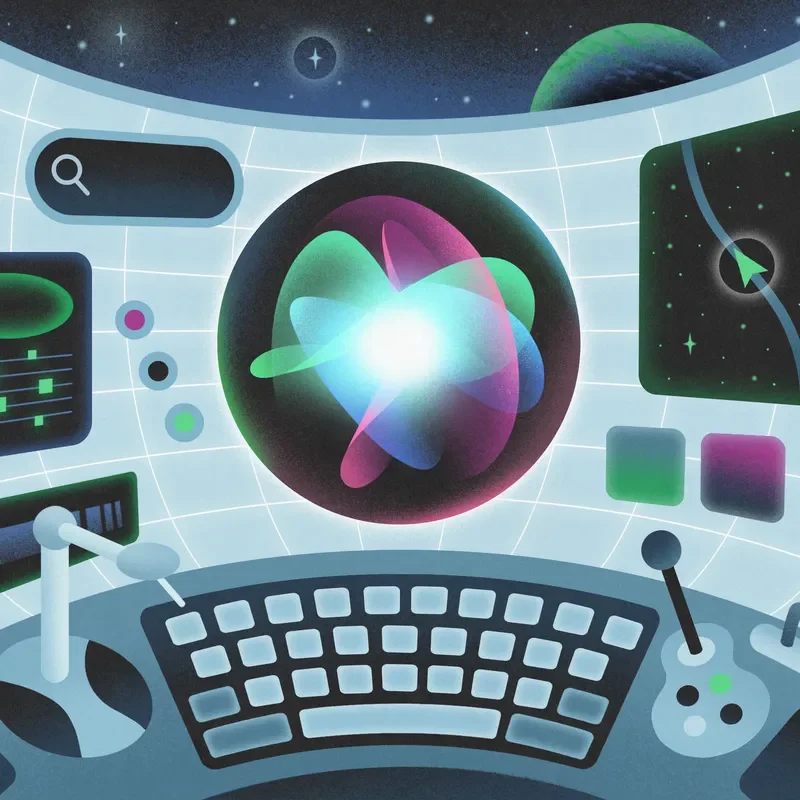 Illustration reinterprets a phone as a spaceship. Siri as the %22Hal%22 or control center.