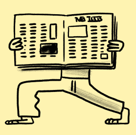 illustration of a person doing a yoga stance while reading a newspaper.