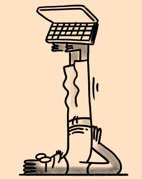 illustration of a person lying on the floor while reading a laptop.