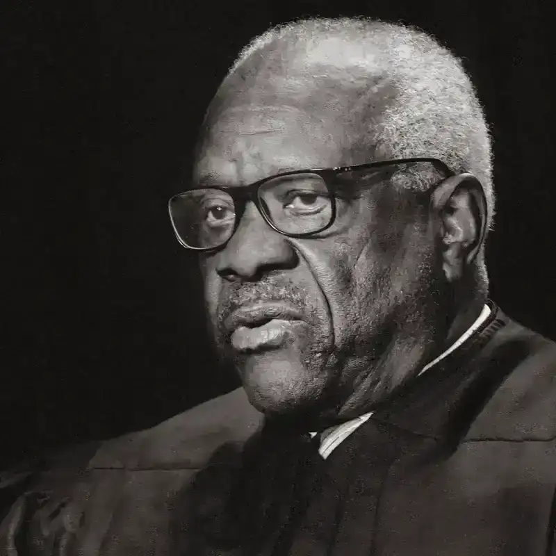 Black and white portrait of U.S. Supreme Court Justice Clarence Thomas