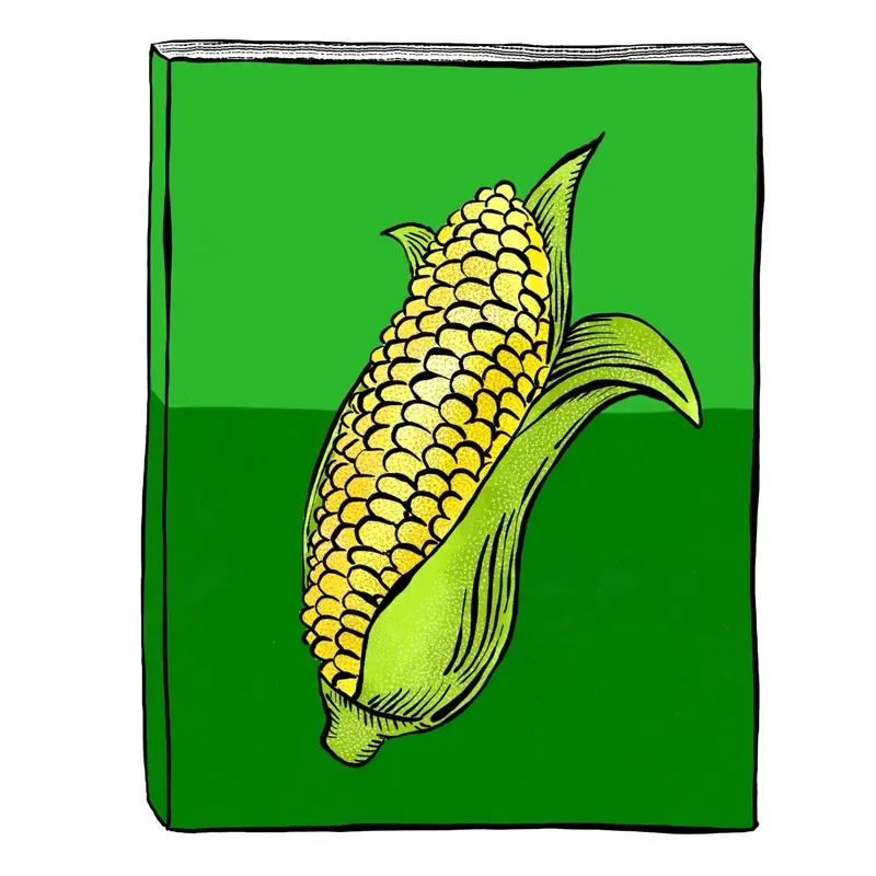 A book with a stalk of corn on the cover.