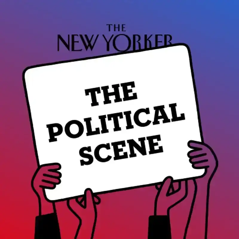 Hands holding up a sign that says “The Political Scene” over a colorful gradient background.