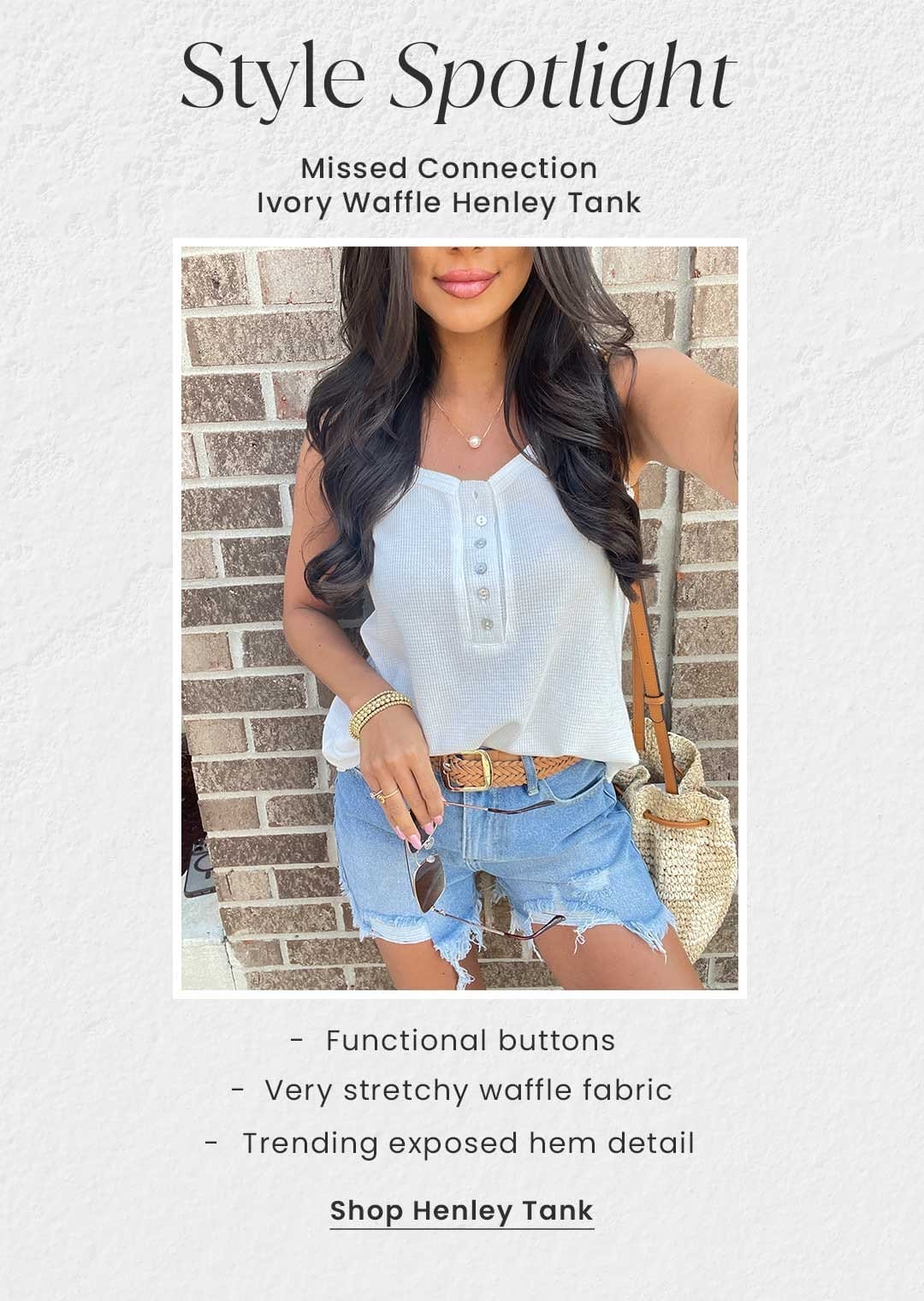 SHOP MISSED CONNECTION IVORY WAFFLE HENLEY TANK