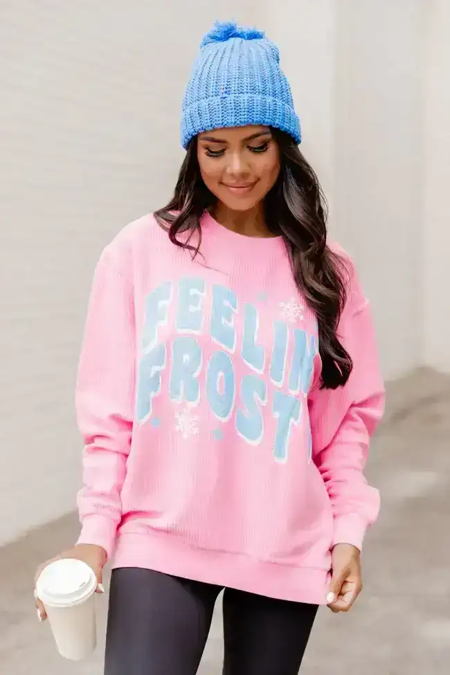 Image of Feelin Frosty Pink Corded Graphic Sweatshirt