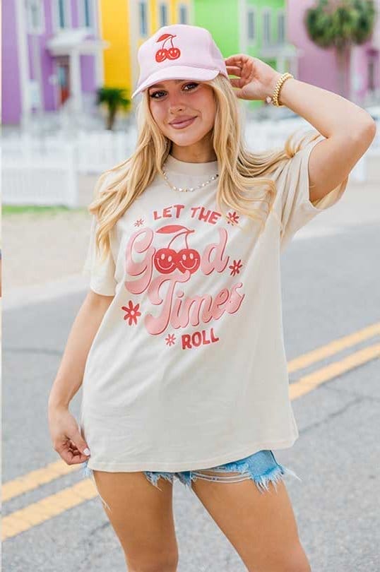 LET THE GOOD TIMES ROLL IVORY OVERSIZED GRAPHIC TEE