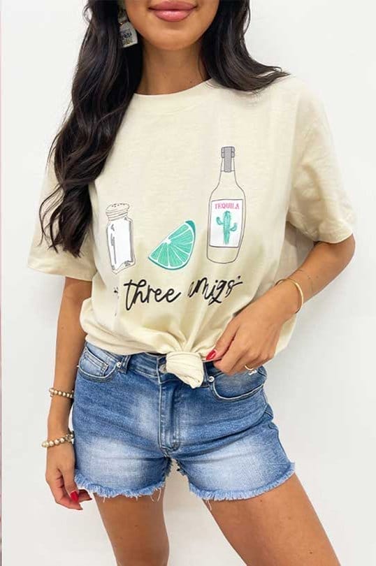 THREE AMIGOS IVORY OVERSIZED GRAPHIC TEE