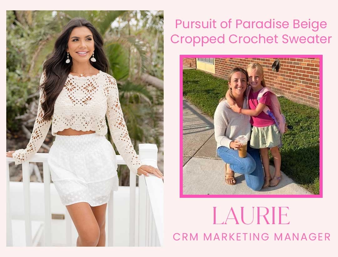 PURSUIT OF PARADISE BEIGE CROPPED CROCHET SWEATER - LAURIE - CRM MARKETING MANAGER
