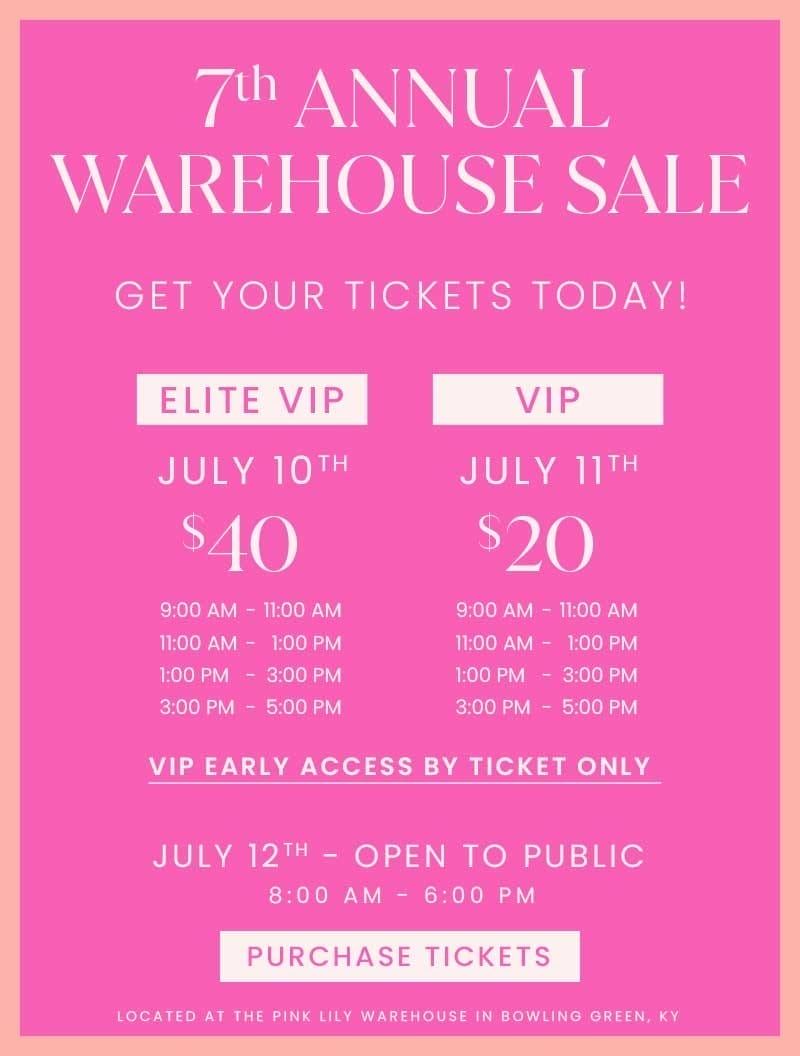 PURCHASE TICKETS TO OUR 7TH ANNUAL WAREHOUSE SALE