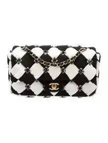 Medium Checkered Embellished Flap Bag