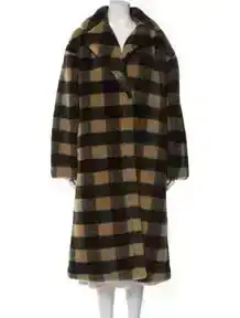 Plaid Print Faux Fur Coat