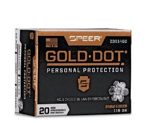 Speer Gold Dot, 9mm, GDHP, 115 Grain, 20 Rounds