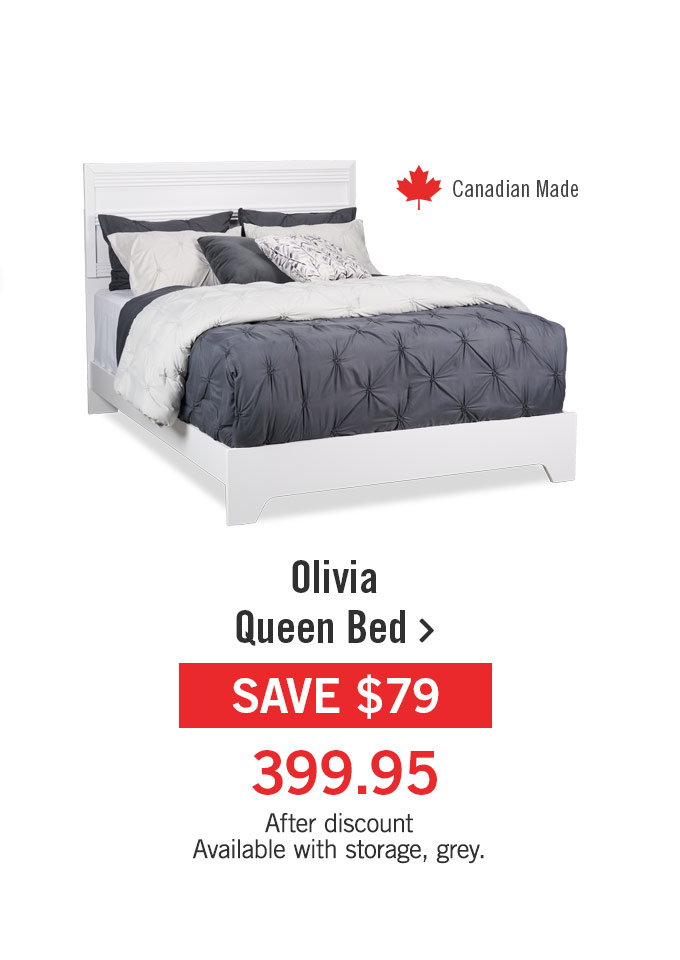 Olivia Panel Bed with Headboard & Frame, Made in Canada, White - Queen Size