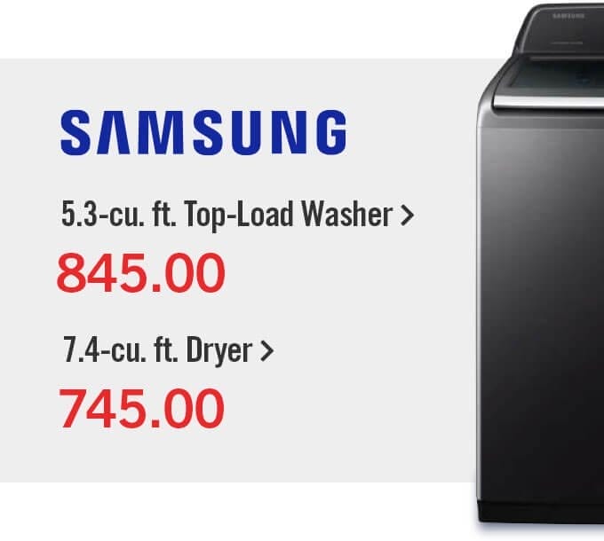 5.3 Cu. Ft. Top-Load Washer and 7.4 Cu. Ft. Electric Dryer.