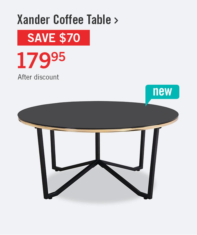 Xander 36 in Modern Round Glass Top Coffee Table - Black and Gold with Metal Legs