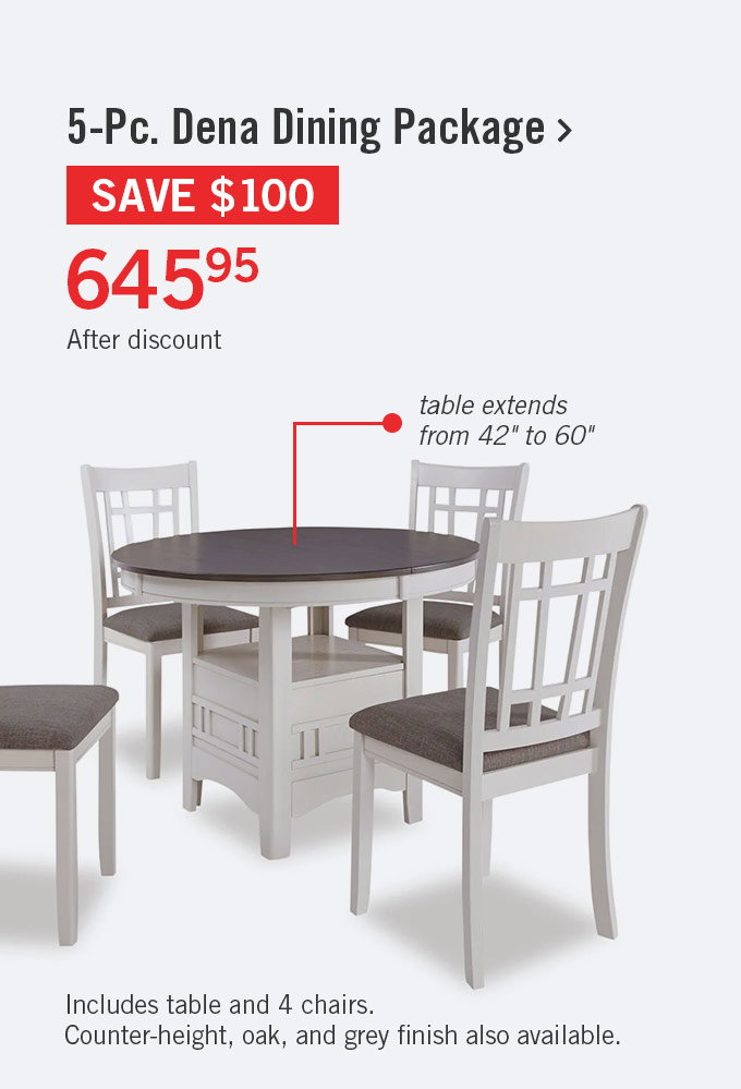 Dena 5pc Dining Set with Table & Chairs, 42-60 in